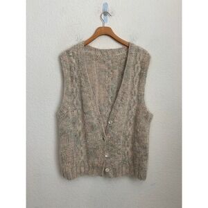Vintage Cable Knit Mohair Blend Grannycore Cardigan Sweater Vest COZYCORE size M